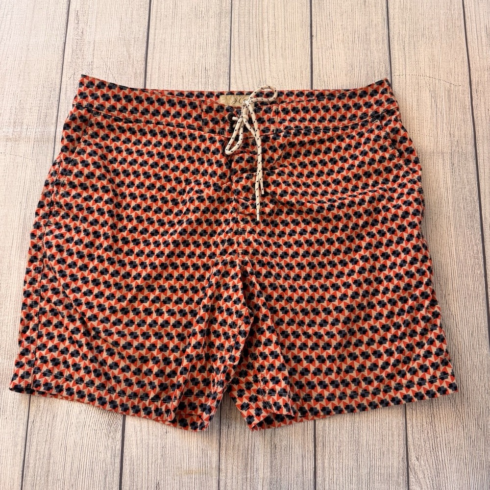 J.Crew‎ Original Swim Trunks Board Shorts Geometric Print Orange Blue Men's 34